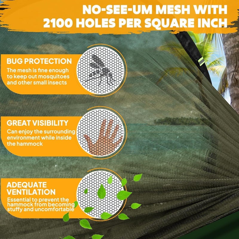 Chihee Ultra-Light Travel Camping Hammock Pop-up Net Hammock 660lbs Load Capacity,Breathable,Quick-Drying Parachute Nylon 2 Premium Carabiners,2 Tree Slings Included for Outdoor Backpacking Hiking - Image 5